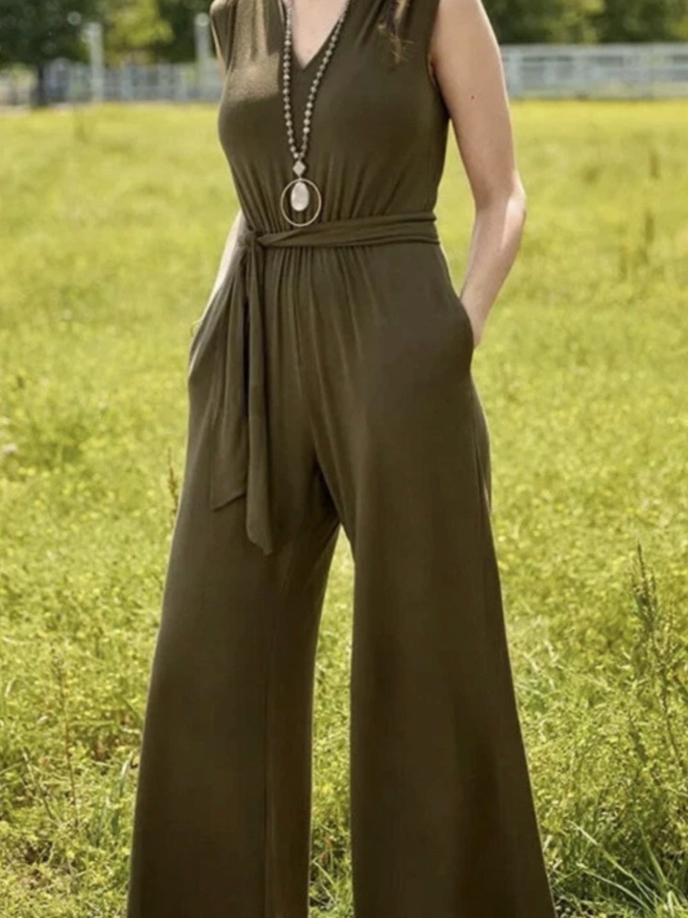 Matilda Jane Olive Wide-Leg Jumpsuit with Waist Tie